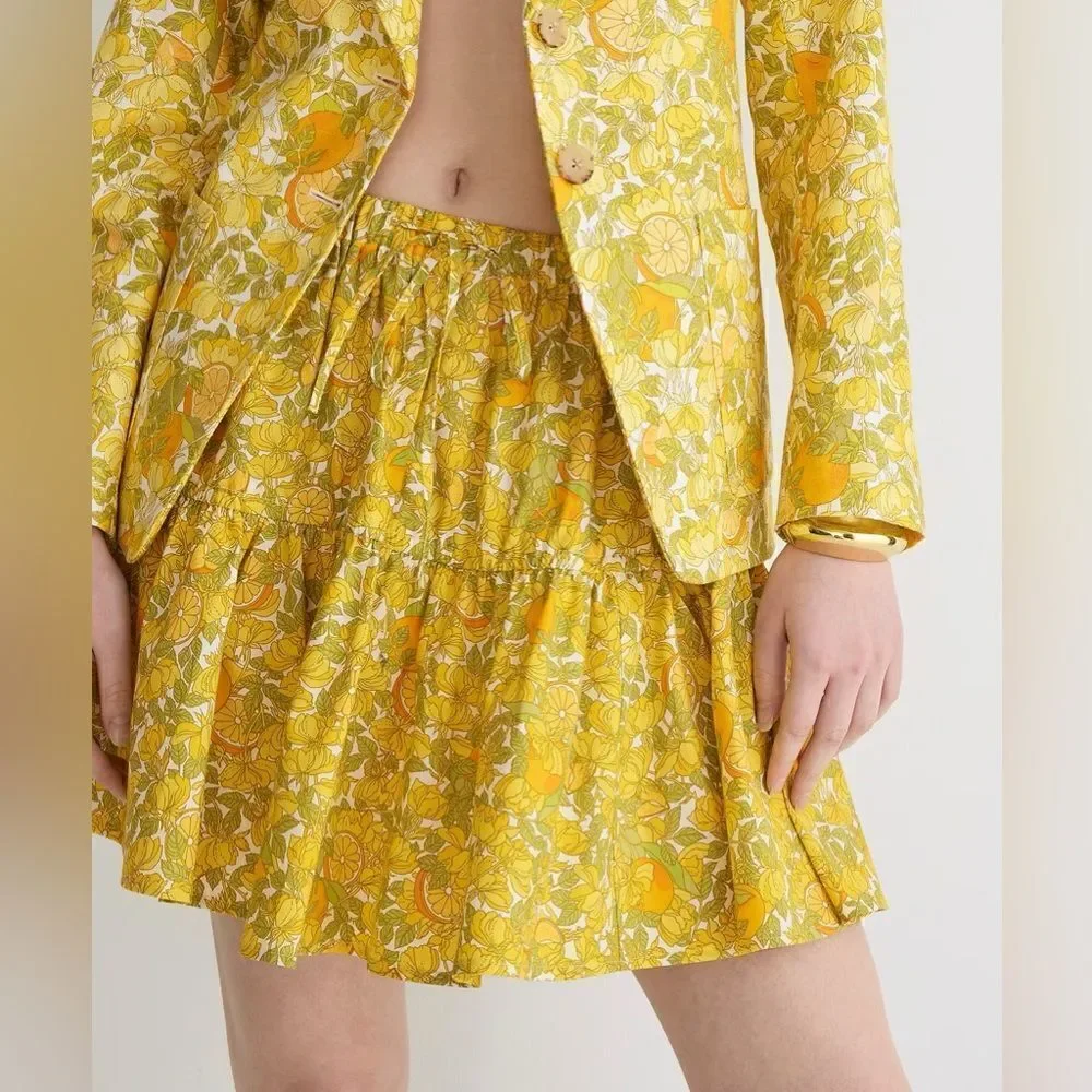 J Crew Tiered Skirt in Limone Print NWT